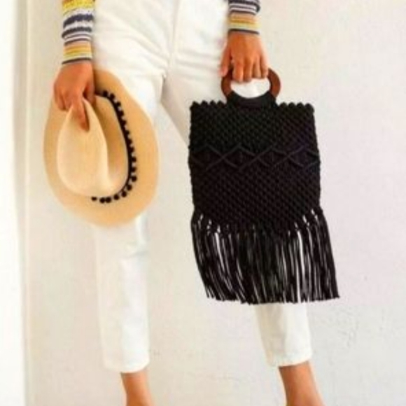 Danielle Fringe Boho Tote - Black and White main image 0